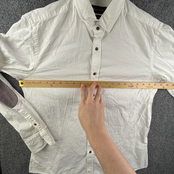 Massimo Dutti Men White Long Sleeve Button Up Shirt Elbow Patches Large Finest - Picture 4 of 16